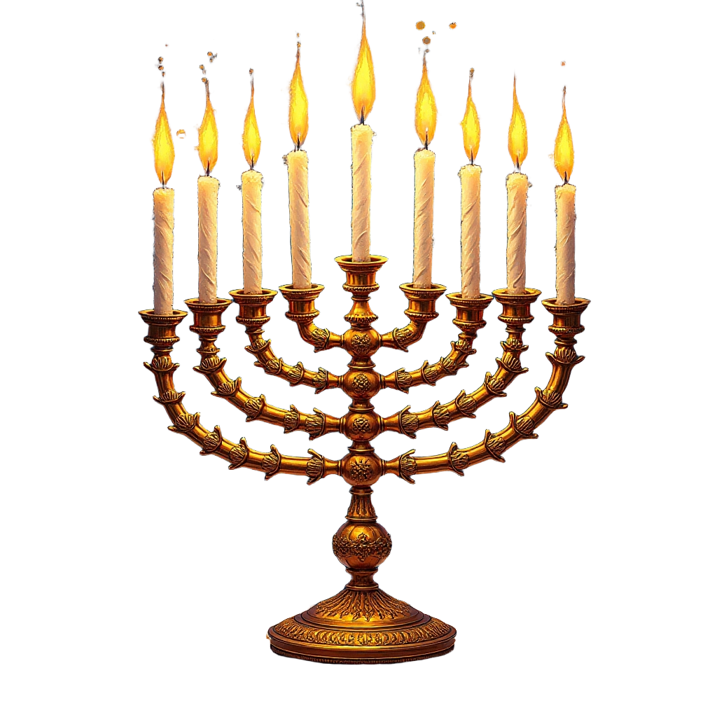 Golden Menorah with Burning Candles