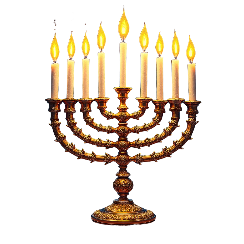 Golden Menorah with Lit Candles