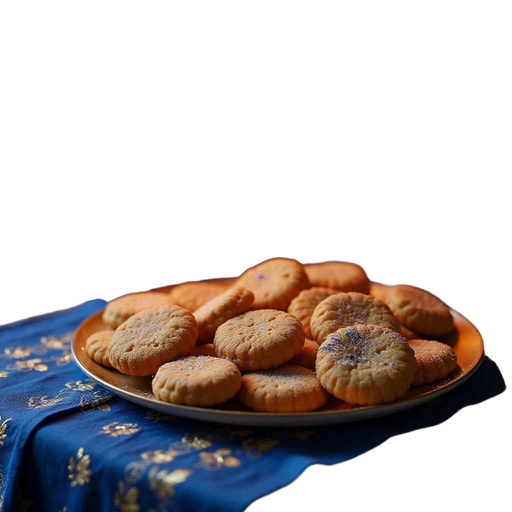 Golden Butter Cookies on a Blue Tablecloth