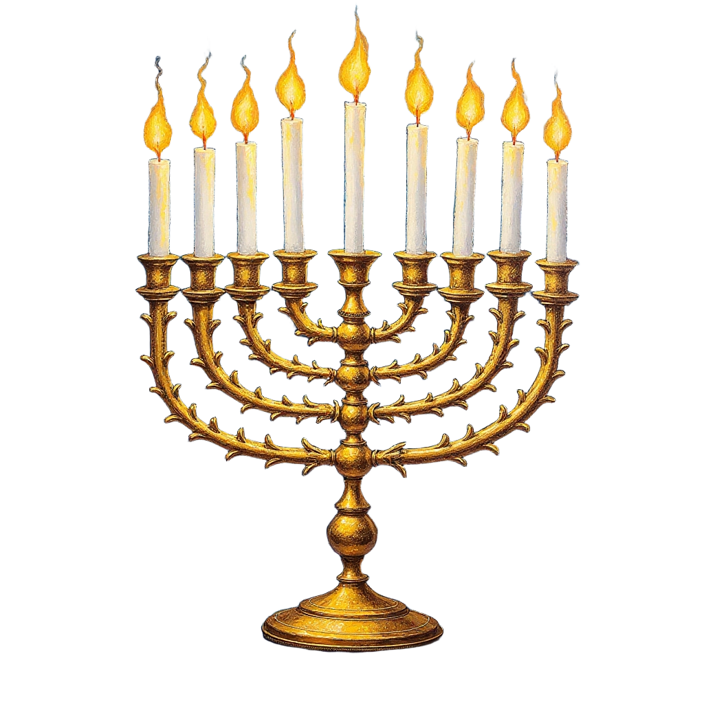 Golden Menorah with Lit Candles