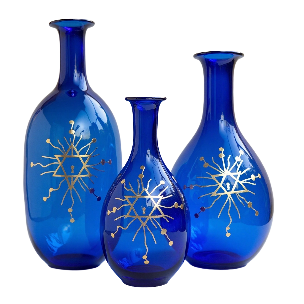 Elegant Blue Glass Vases with Gold Starburst Designs