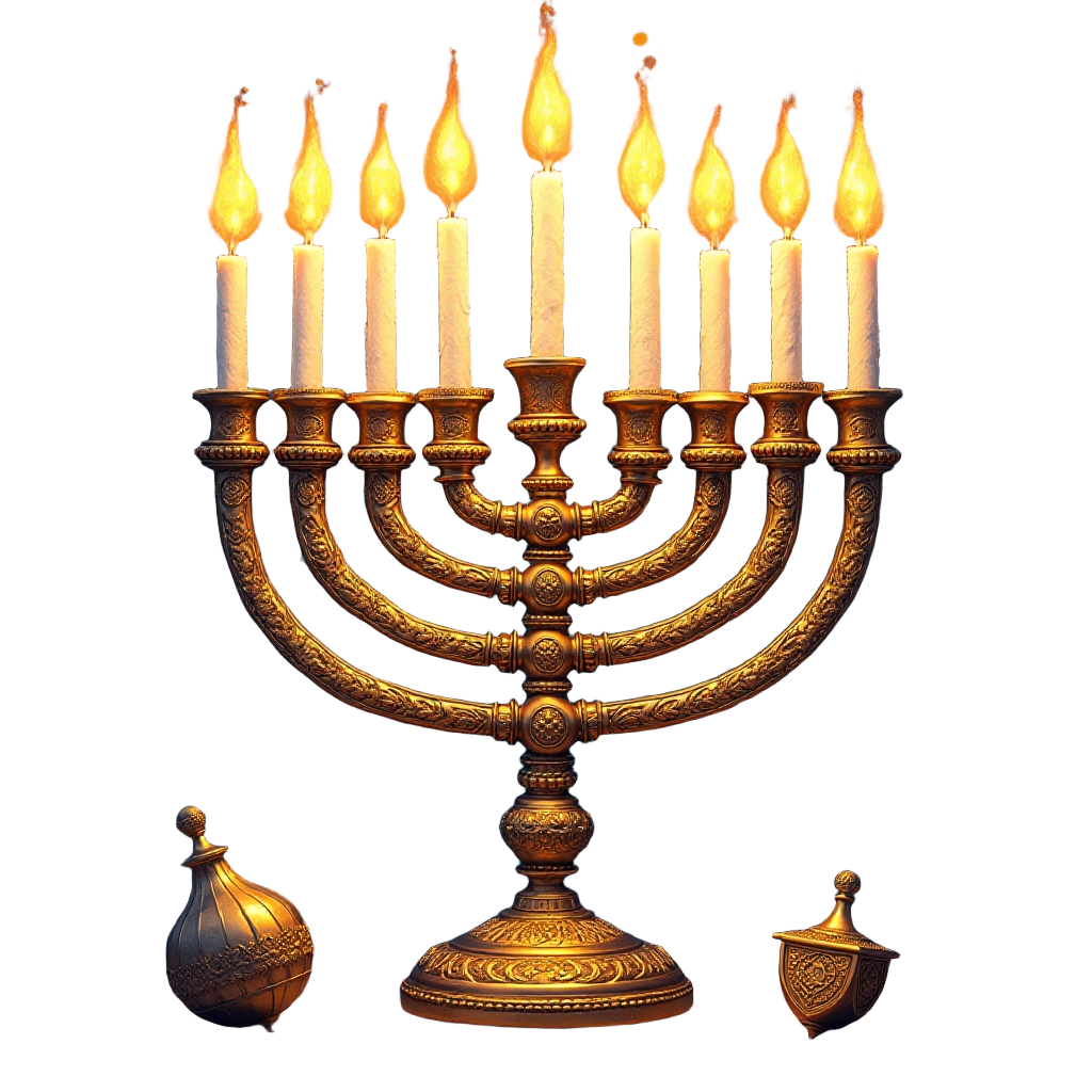 Golden Menorah with Lit Candles