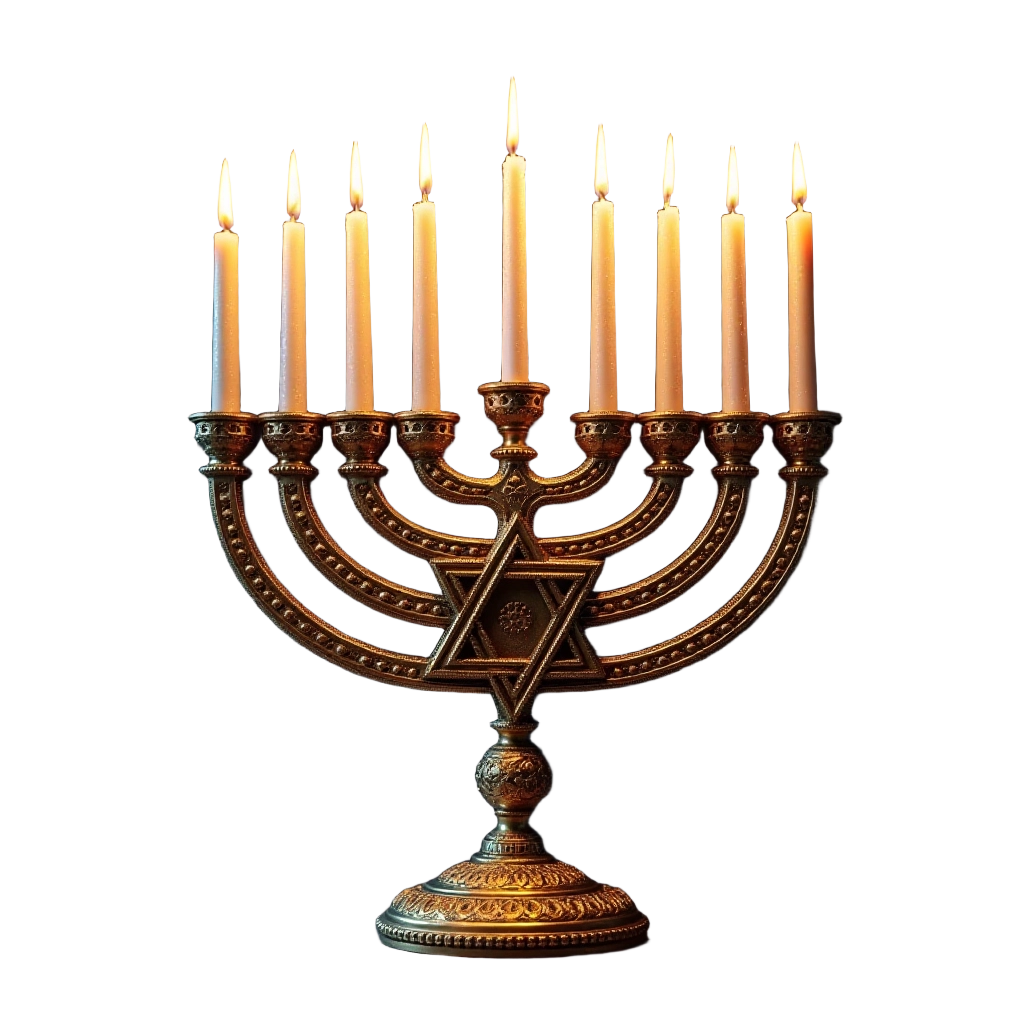 Golden Menorah with Lit Candles