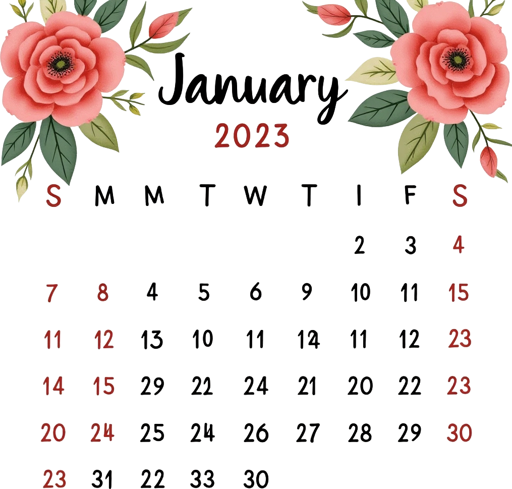 January 2023 Calendar with Floral Design