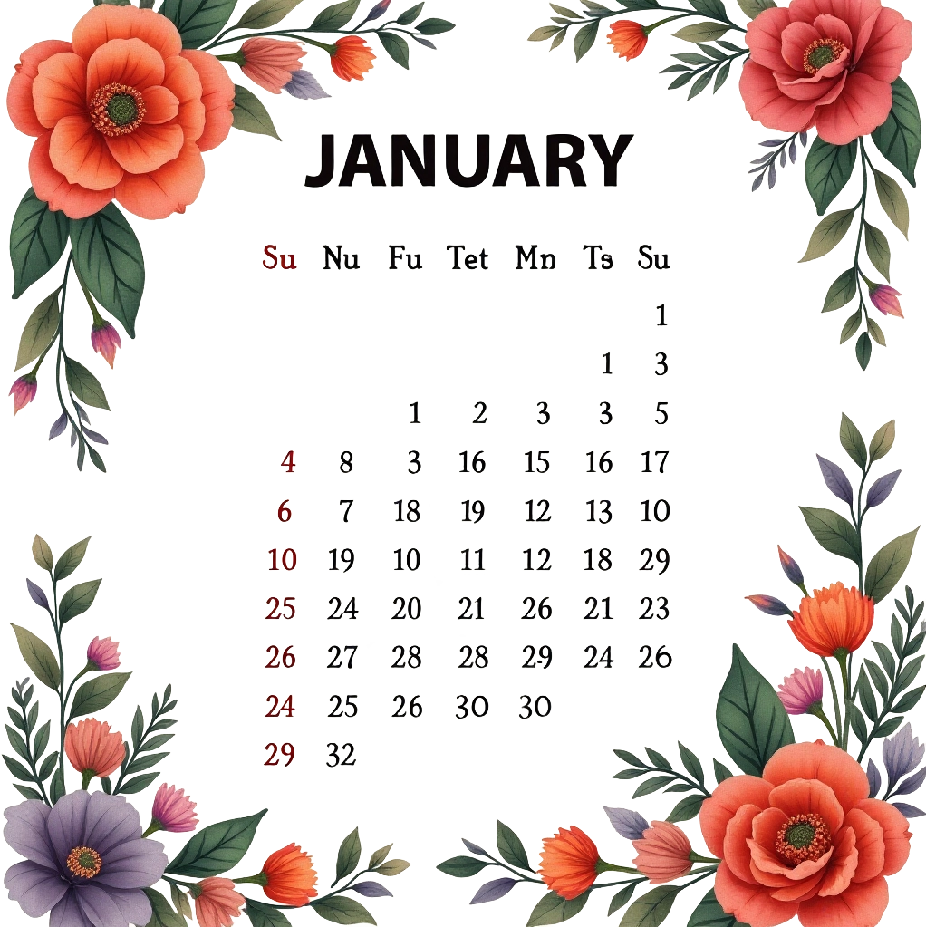 January Floral Calendar