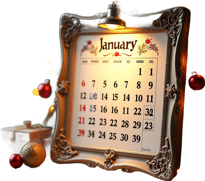 January Calendar with Festive Decorations