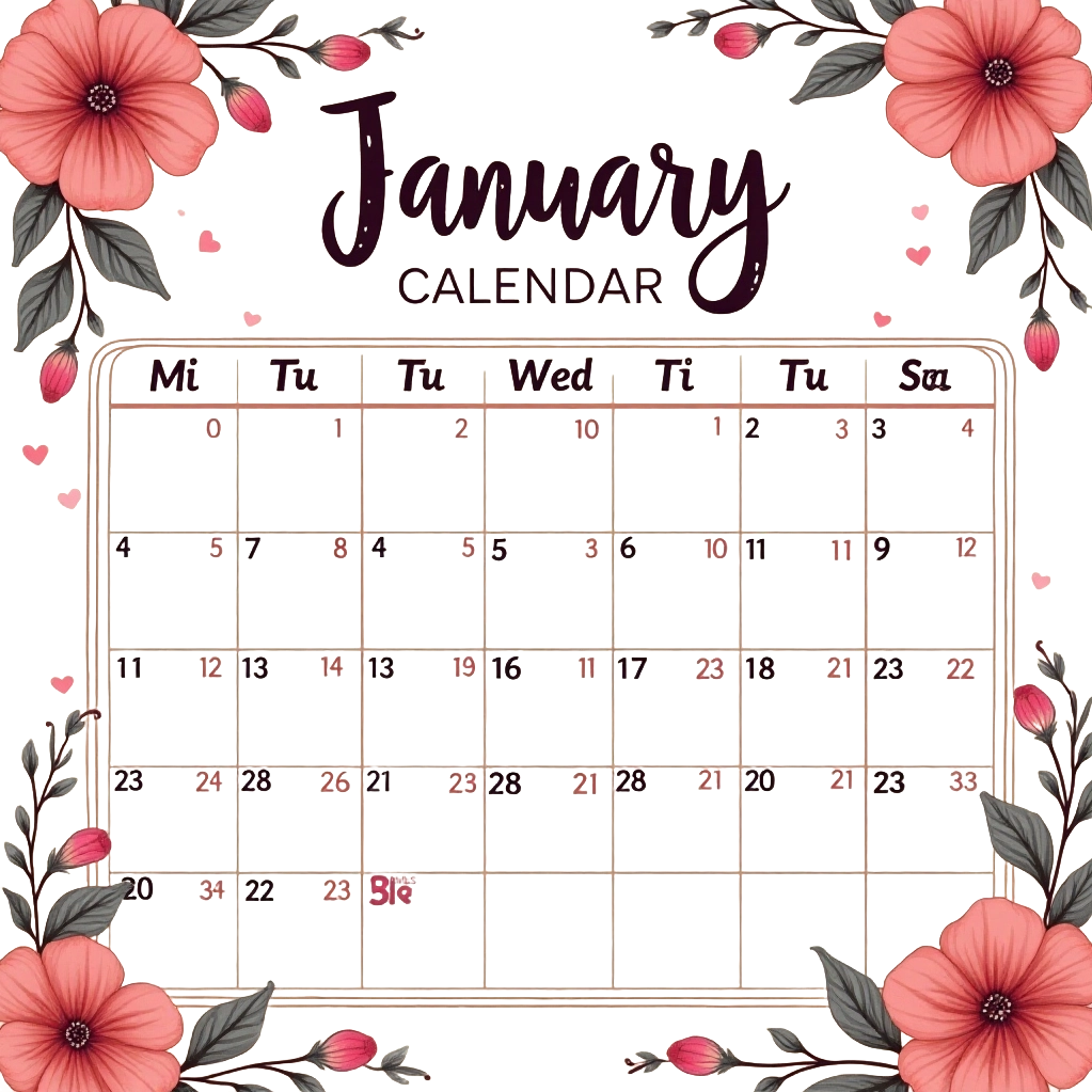 January Calendar with Floral Design