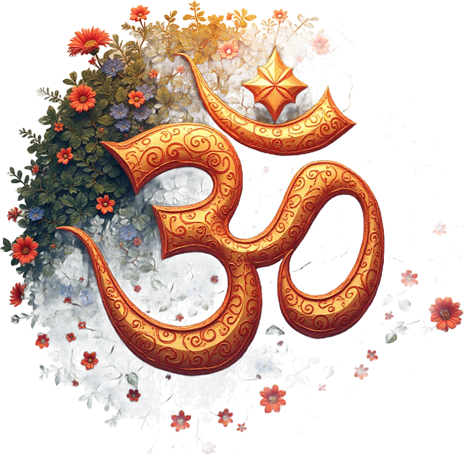 Golden Om Symbol with Floral Background