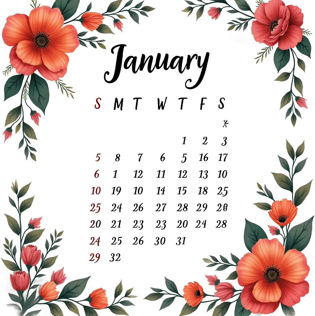 January Floral Calendar