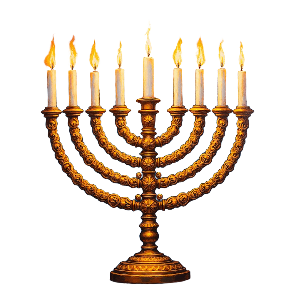 Golden Menorah with Lit Candles