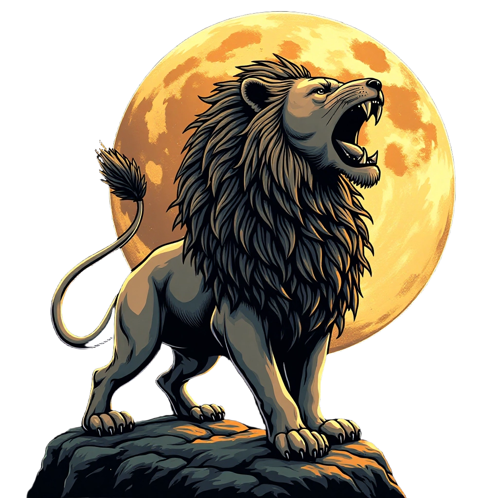 Lion Roaring at the Moon