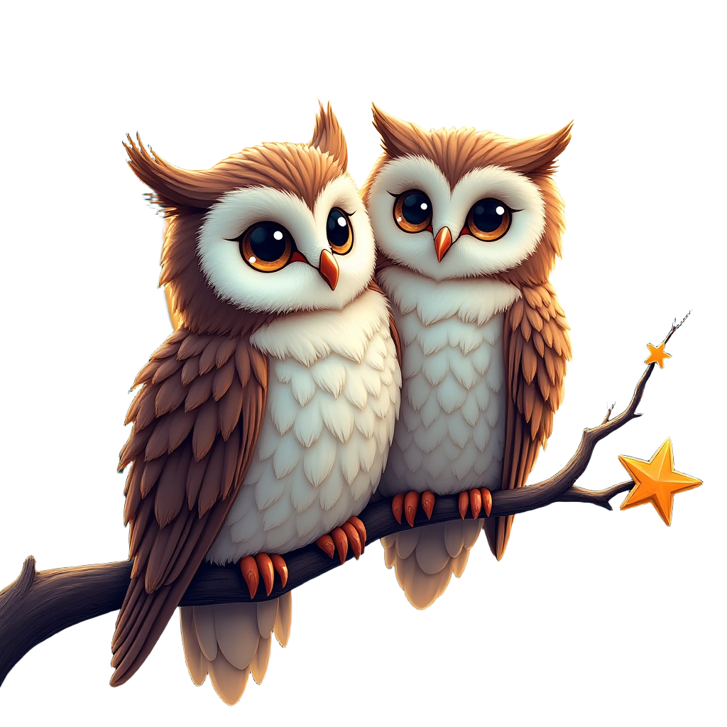 Owl Duo on a Branch