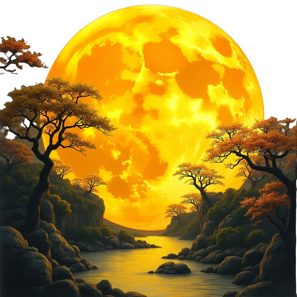 Golden Moonrise Over the River