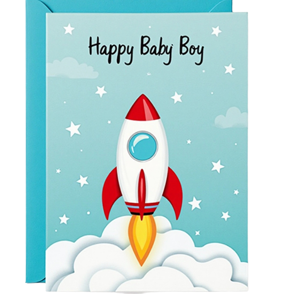 Happy Baby Boy Rocket Card