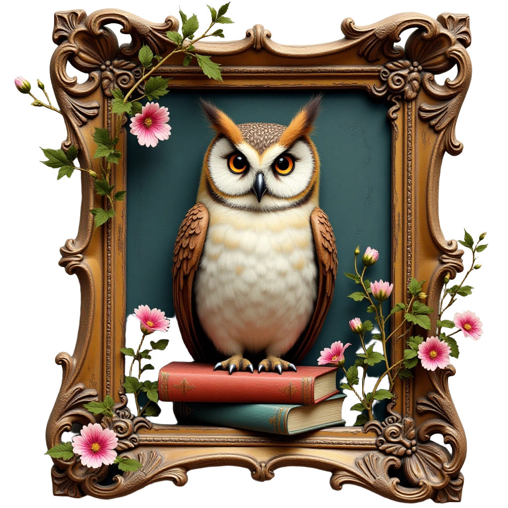 Wise Owl in Ornate Frame