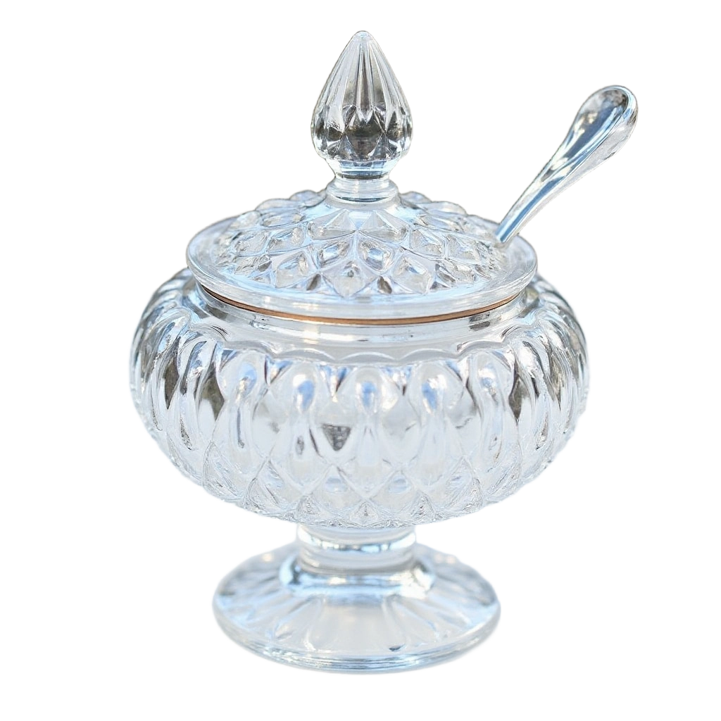 Crystal Sugar Bowl with Lid and Spoon