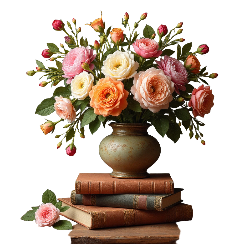 Vintage Elegance A Floral Arrangement on Antique Books