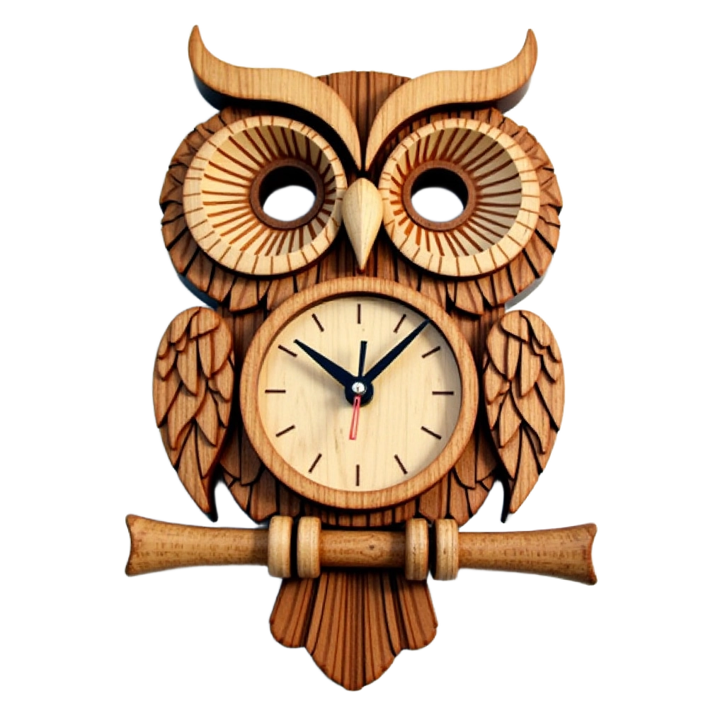 Owl-Shaped Wooden Wall Clock