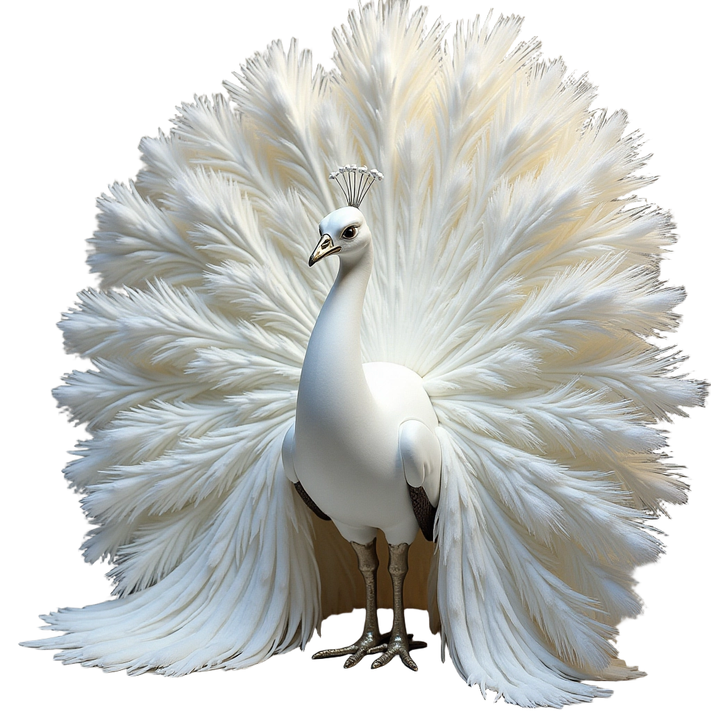 Albino Peacock Displaying Feathers