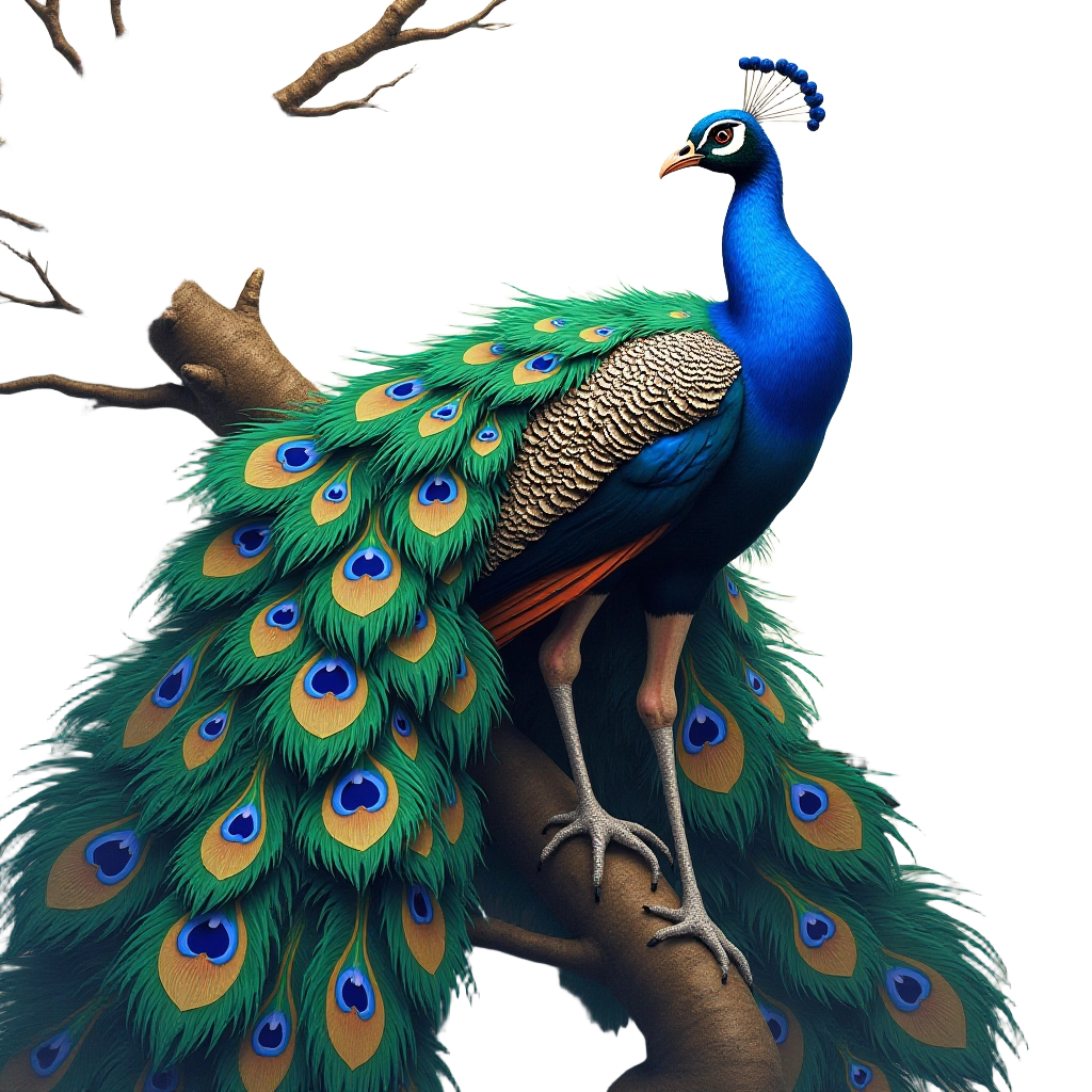 Majestic Peacock Displaying Its Tail Feathers