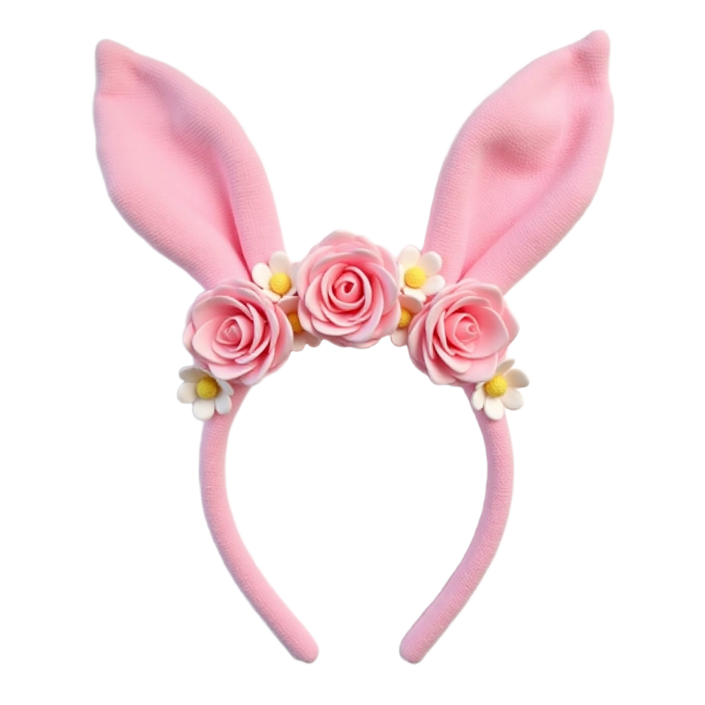 Pink Bunny Ears with Floral Headband