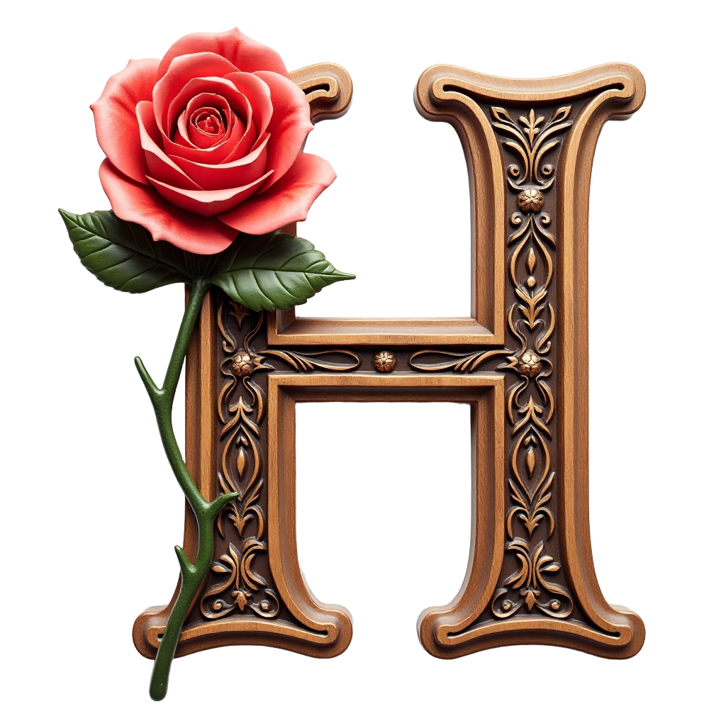 Elegant Rose and Ornate Letter H