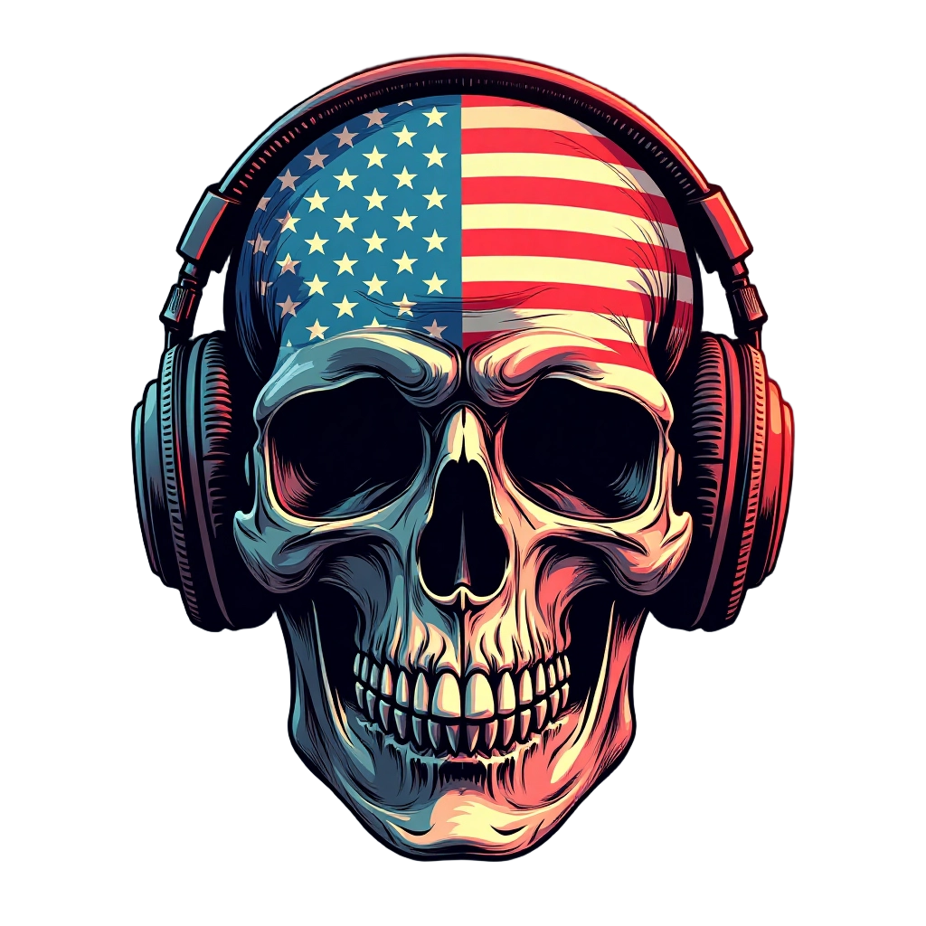 Patriotic Skull with Headphones