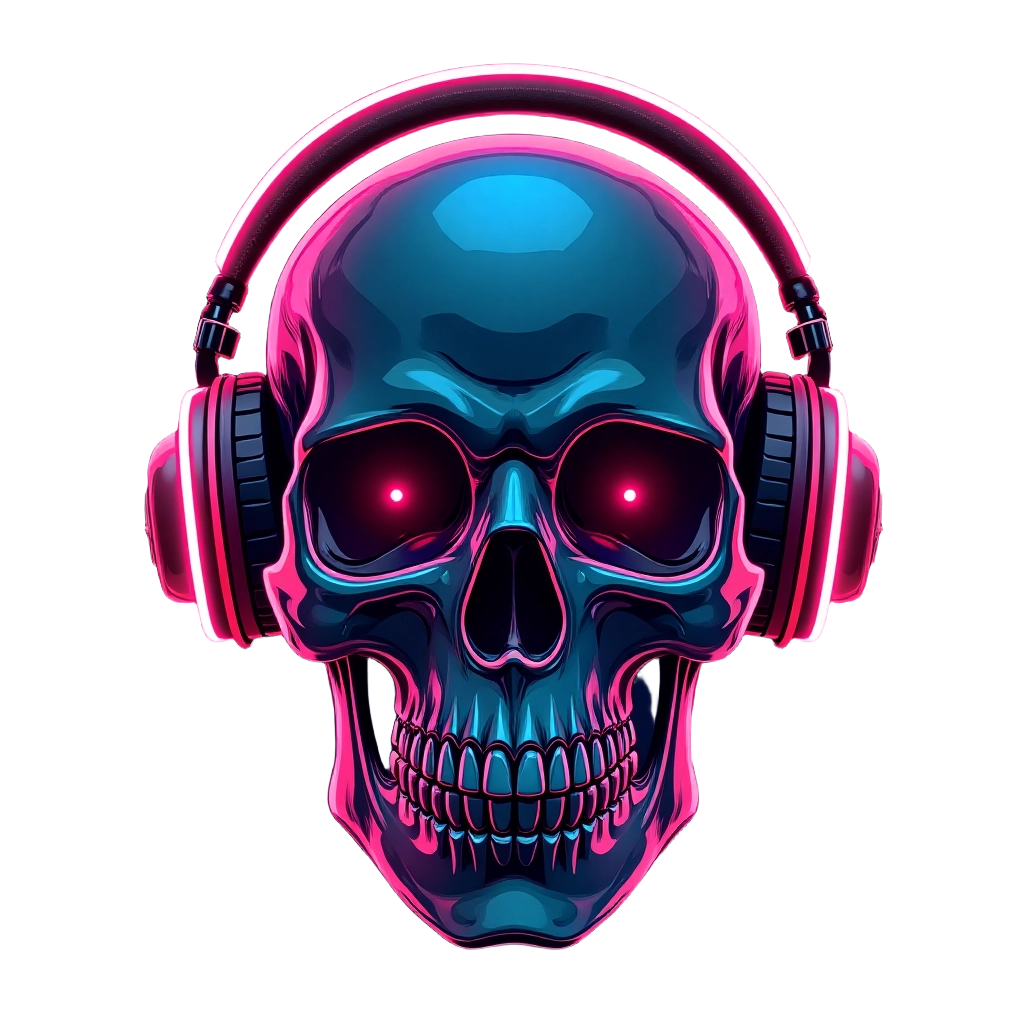 Neon Skull with Headphones