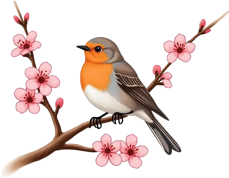 Spring Robin on Cherry Blossom Branch