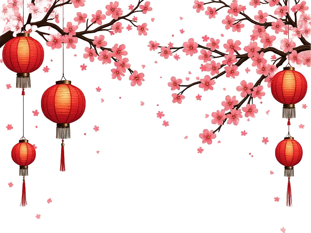 Cherry Blossoms and Lanterns