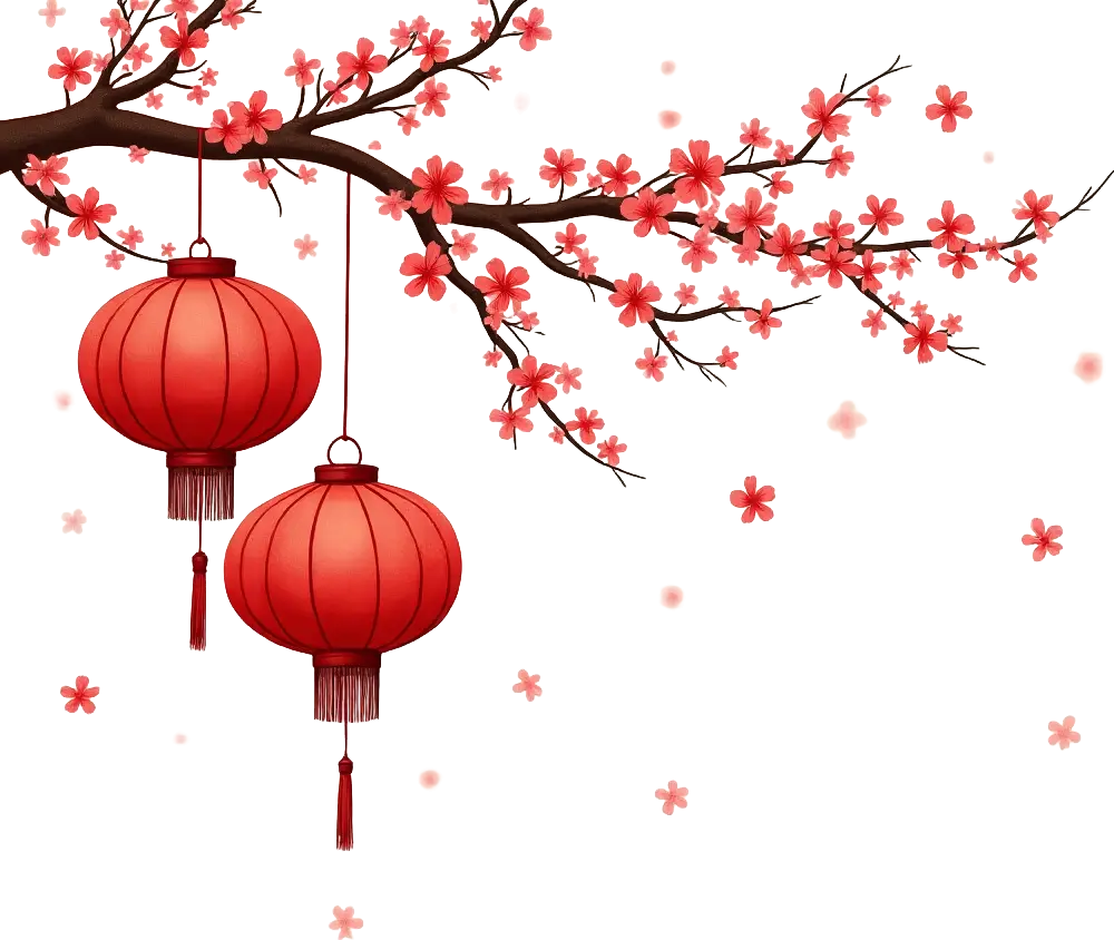 Lunar New Year Lanterns and Cherry Blossoms