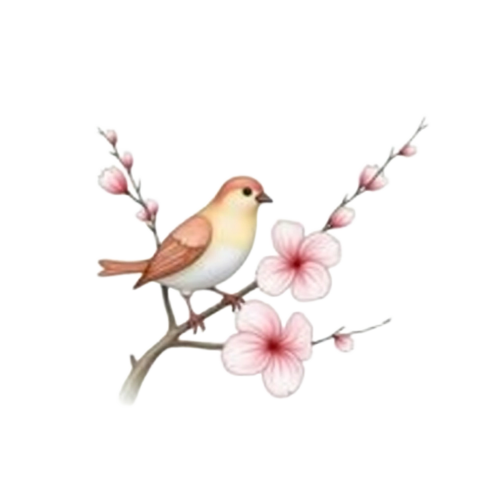 Bird on Cherry Blossom Branch