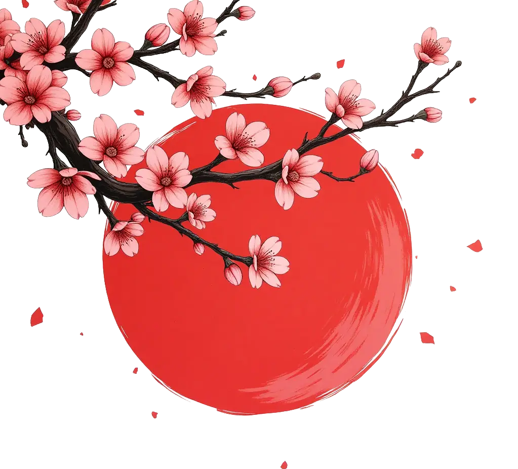 Cherry Blossoms and Red Sun