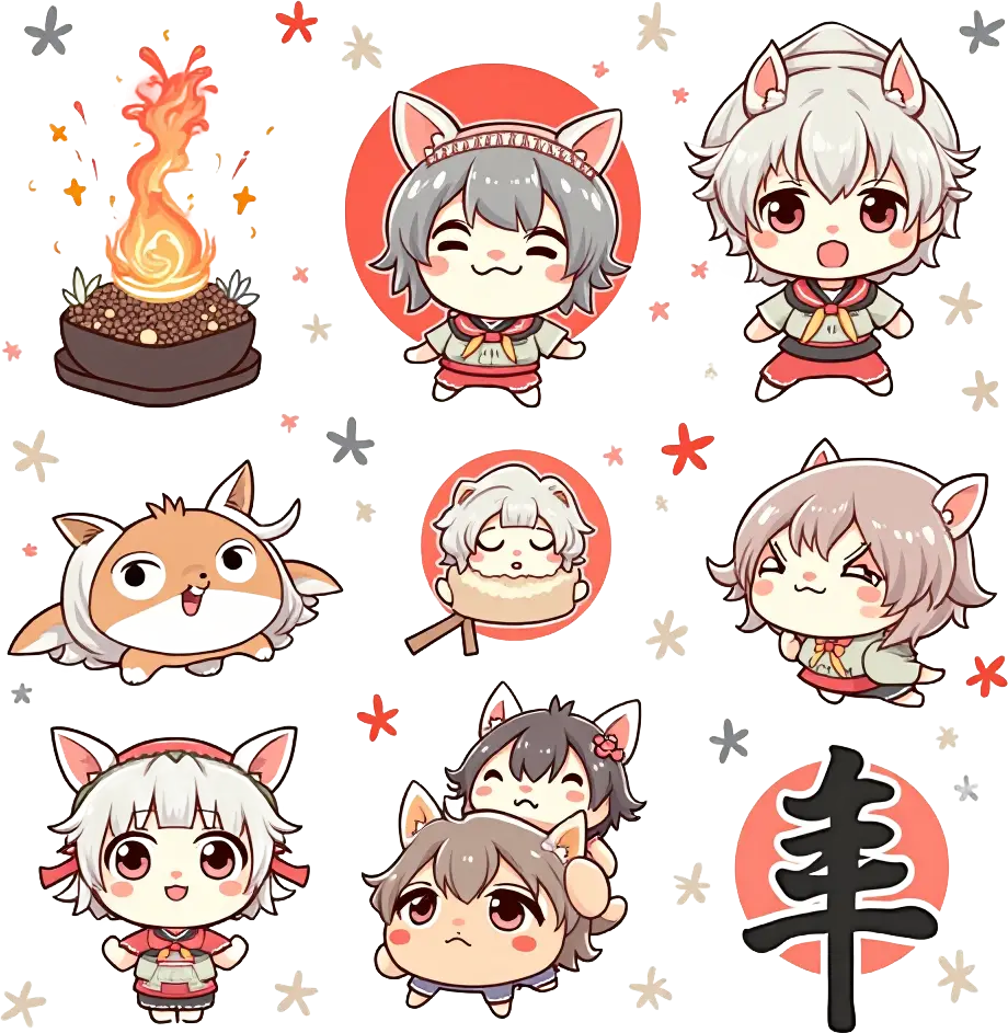 Chibi Cat Characters in Traditional Attire