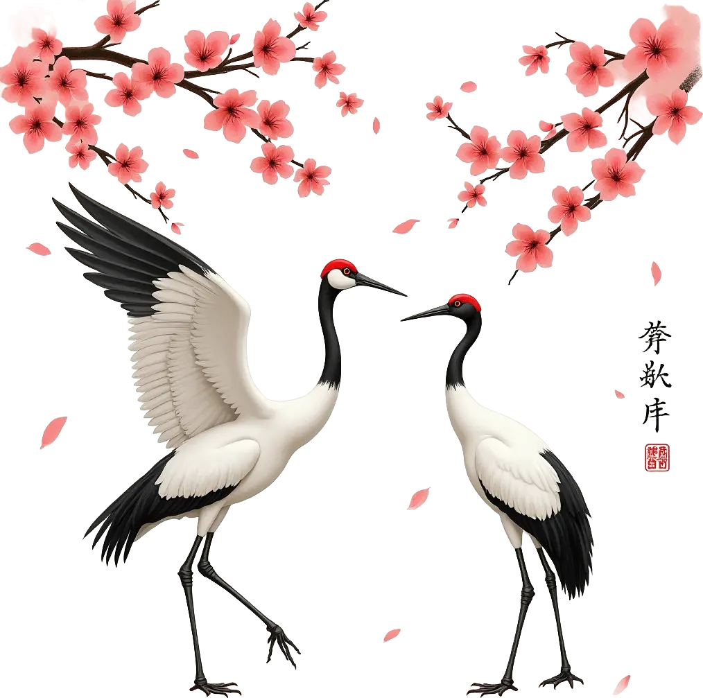 Elegant Cranes and Blossoms