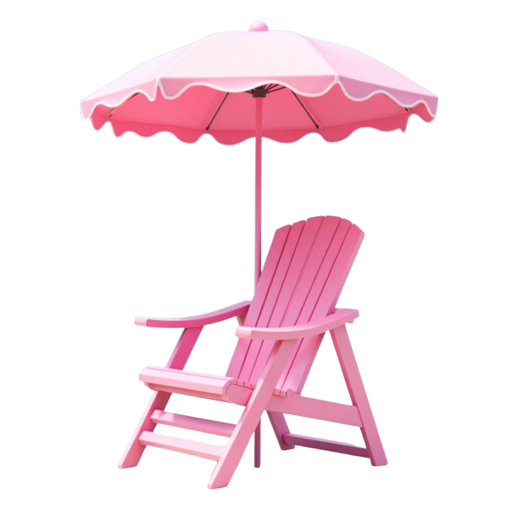 Pink Beach Chair and Umbrella