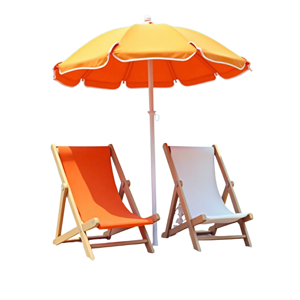 Beach Umbrella and Chairs Set