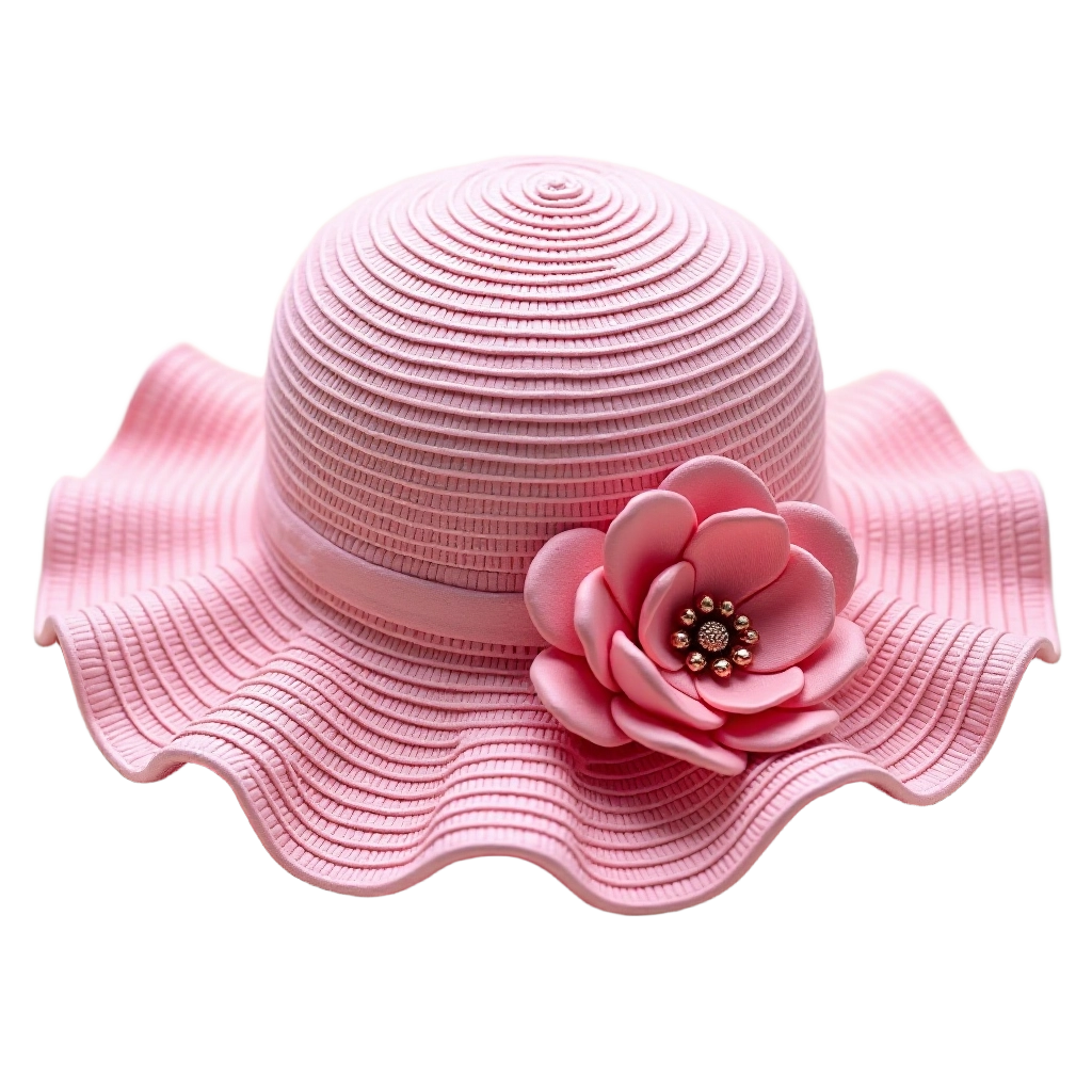 Pink Sun Hat with Flower Decoration