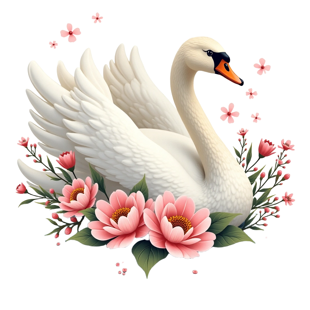 Elegant Swan in a Floral Wreath