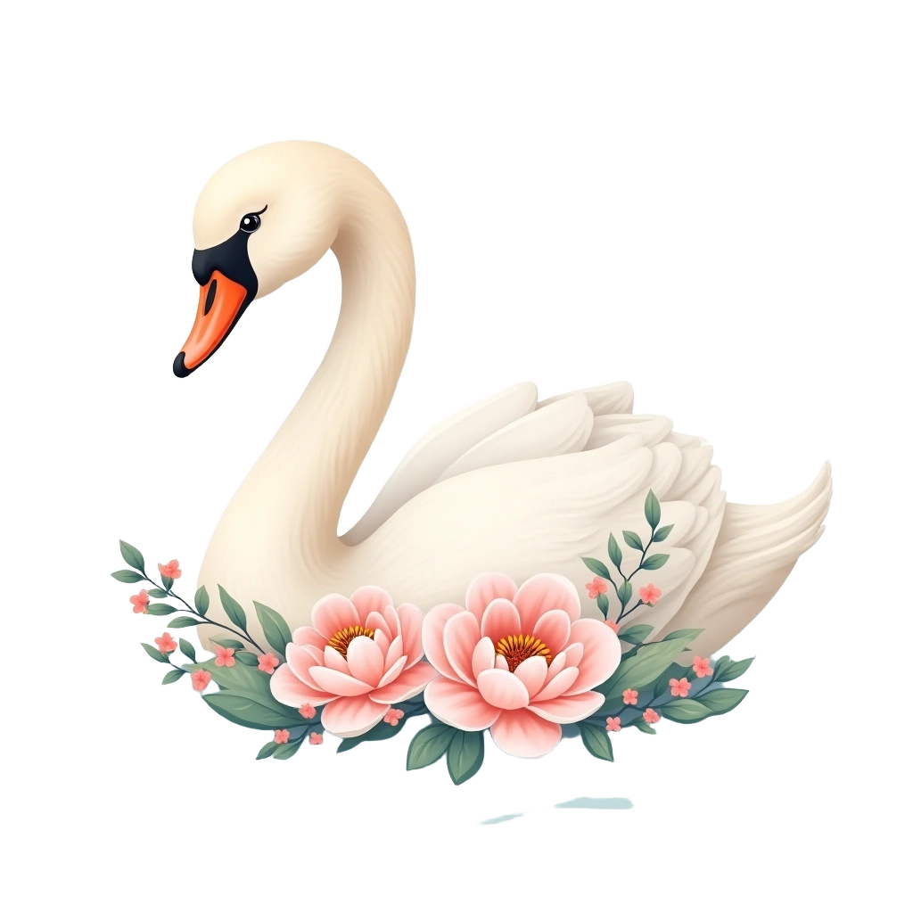 Swan and Flowers Illustration