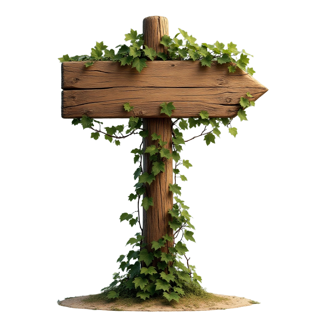 Vintage Wooden Signpost with Ivy