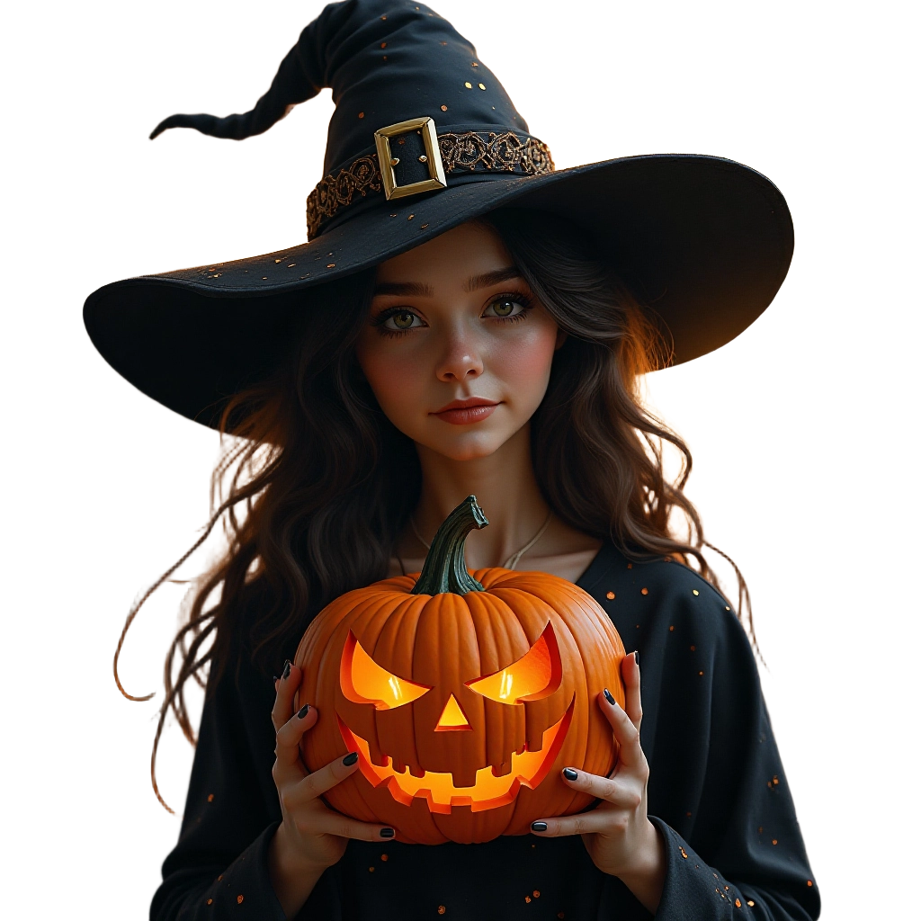 Halloween Witch with Jack-o'-Lantern