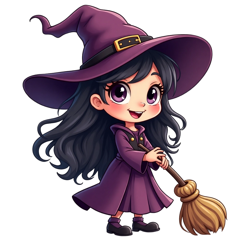 Cute Witch with Broomstick