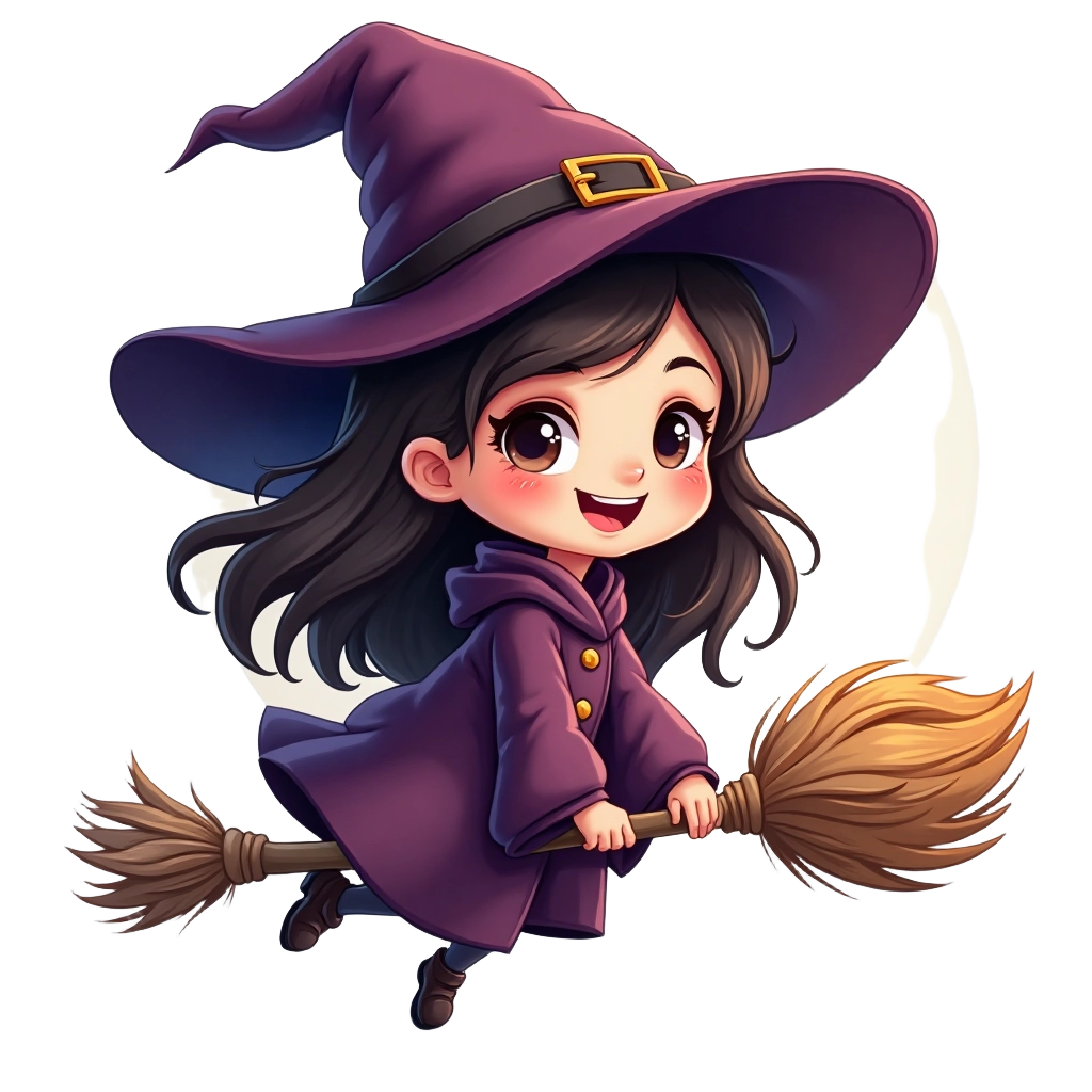 Charming Witch on a Broomstick