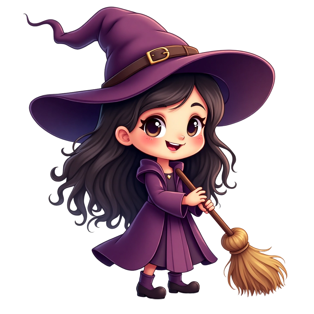 Adorable Witch with Broomstick