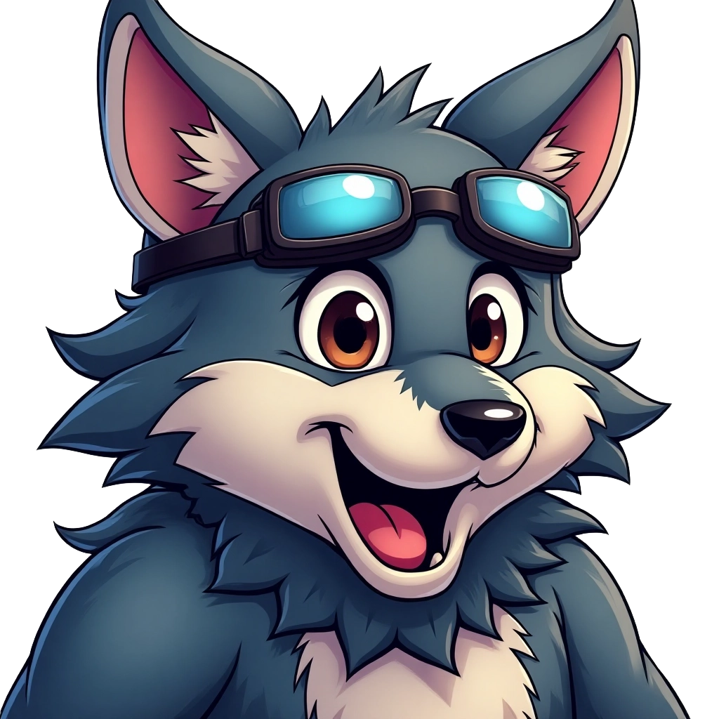 Joyful Wolf with Goggles