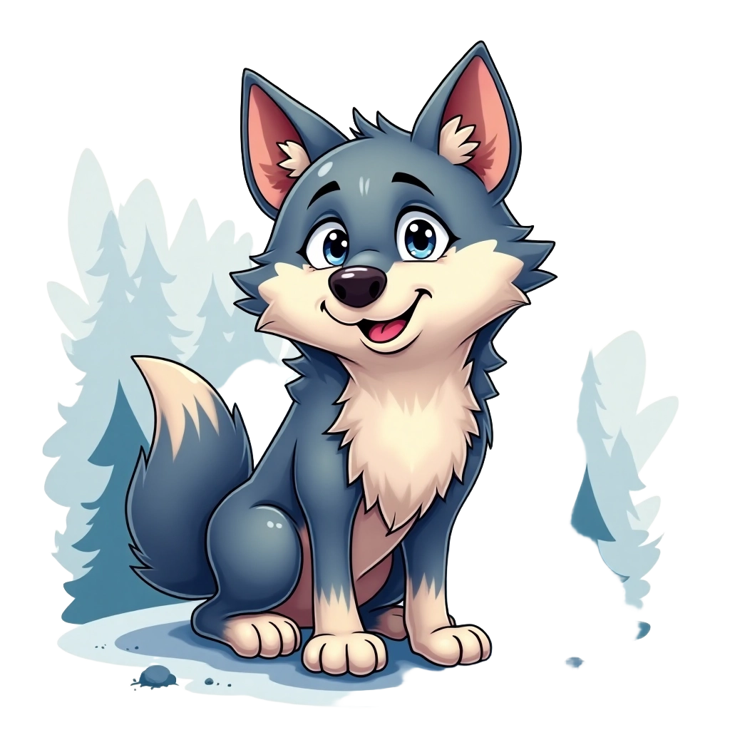 Cute Cartoon Wolf in the Snow