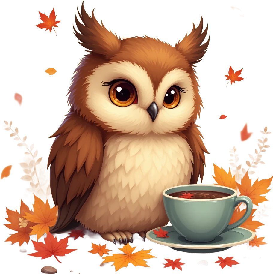 Autumn Owl with Coffee