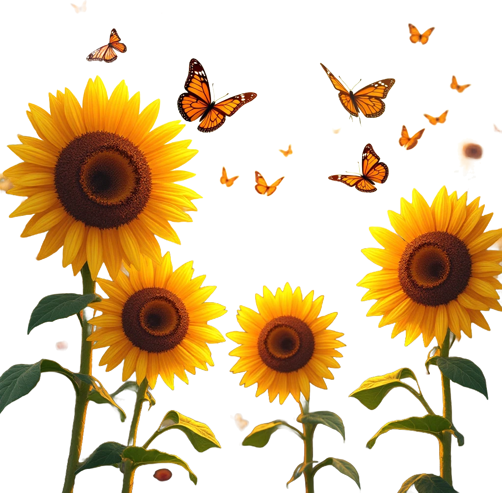 Sunflowers and Butterflies in the Sunset