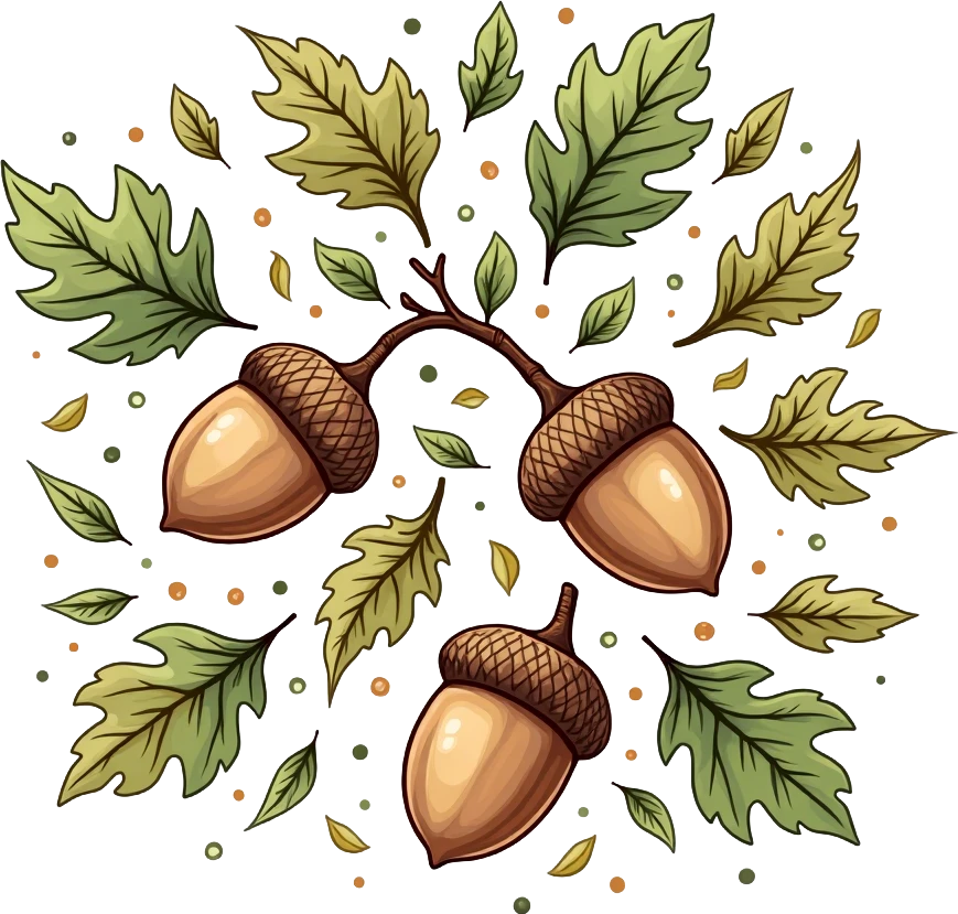 Autumn Acorns and Leaves